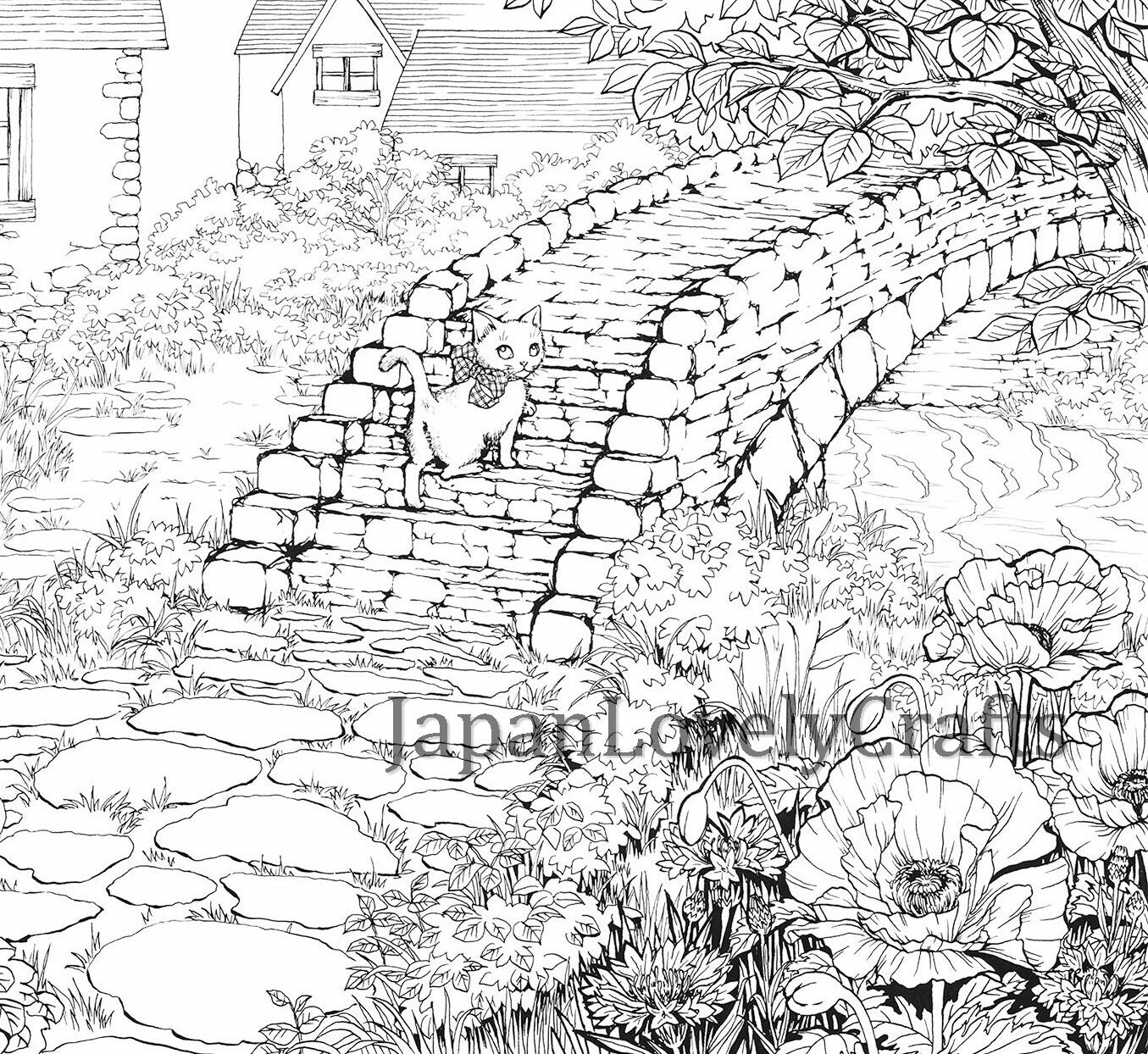 Japanese cat animal Coloring Book for adults Cute & retro | Etsy