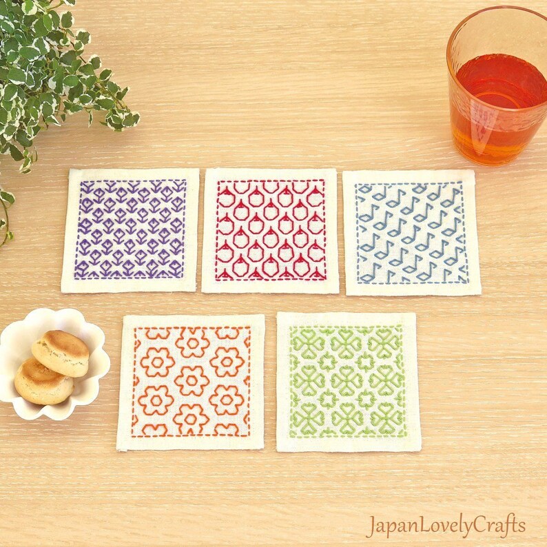 Japanese Sashiko Coaster Kit Beginner Embroidery DIY Kit Etsy
