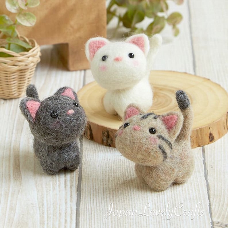 Felting Cat Doll Gift Japanese Needle Wool Felt Cat DIY Kit Etsy