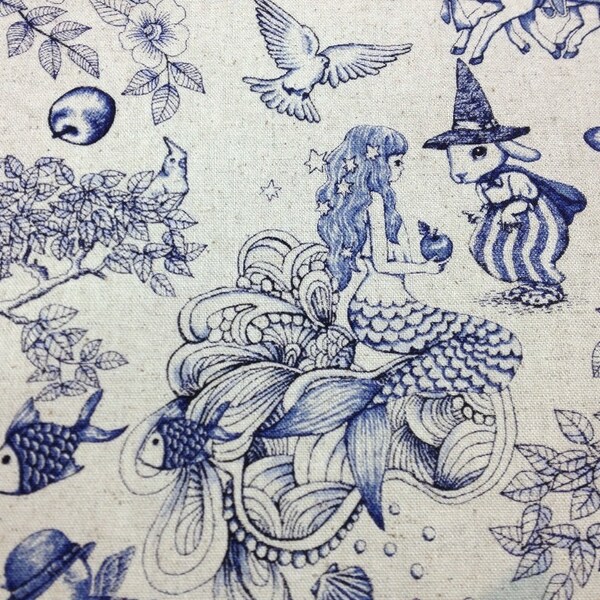 Japanese Cotton Linen Blended Fabric - Cosmo Textile, Half Yard - Kawaii Rabbit, Cat, Animal- NT450