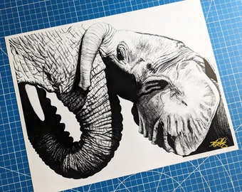 Elephants Drawing 11x14 Art Print