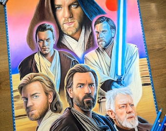 Obi Wan Original Artwork Pastel Drawing