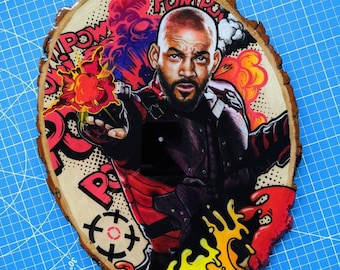 Deadshot Mixed Media Drawing on Wood