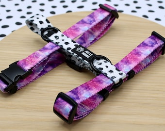 Dog Harness Marble Purple  / Dalmatian spot | H Style Strap Harness For Dogs | Pink dog Harness