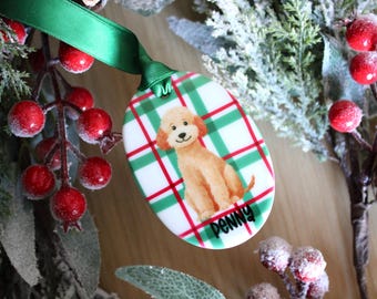 Personalised Dog Christmas Ornament, Dog Bauble, Christmas Tree Decoration | Pet Memorial | Dog Name Bauble | Watercolour Kitsch Decoration