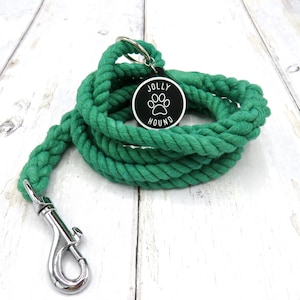 Dog rope leashes for small dogs. Rope is thin and lightweight. Dog lead is in green colour.