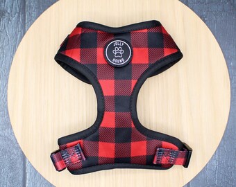 Harnais pour chien BUFFALO PLAID | Harnais pour chien | Harnais réglable | Tartan noir et rouge