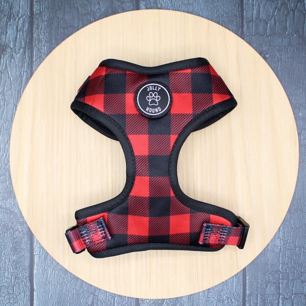 BUFFALO PLAID Dog Harness | Dog Harness | Adjustable Harness | Black And Red Tartan