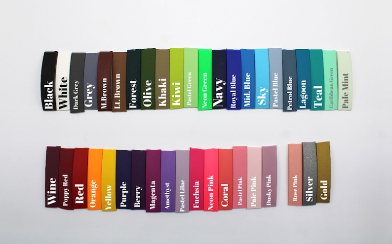 May include: A color chart with 40 different color swatches, each labeled with a color name. The colors range from black to white, red to yellow, and blue to green.