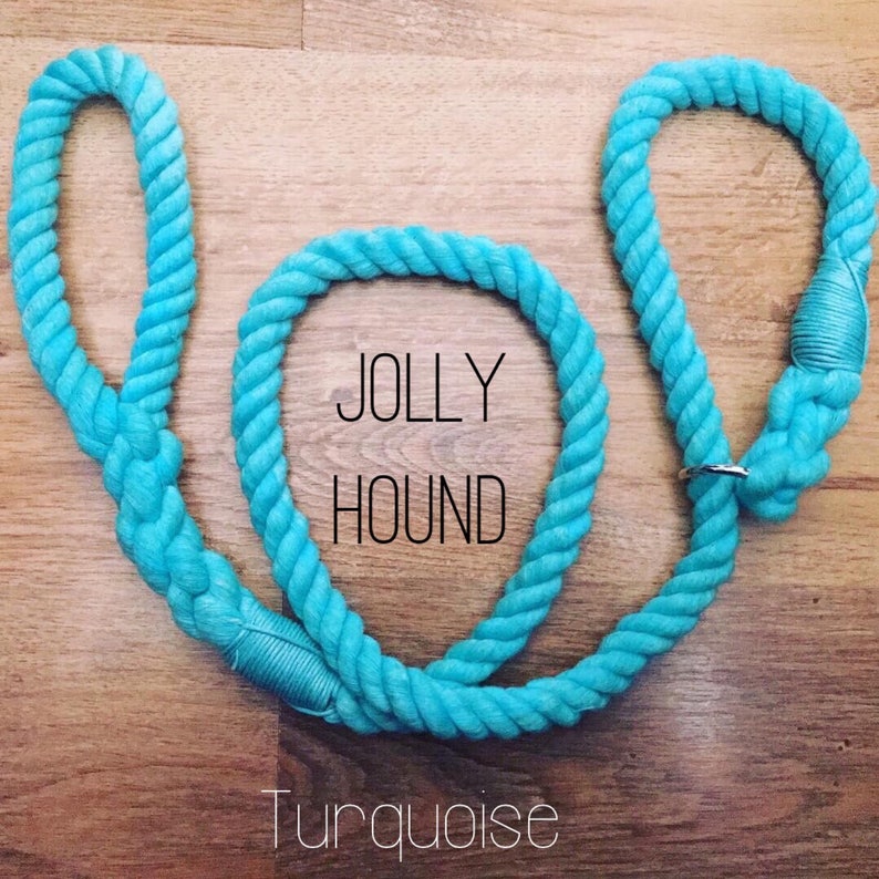 Pode incluir: Trela de corda azul turquesa para c&atilde;es com um anel de metal. A trela &eacute; feita pela Jolly Hound.