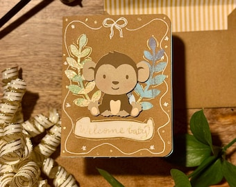 Handmade 3D Baby Monkey Greeting Card, Baby Shower Gift