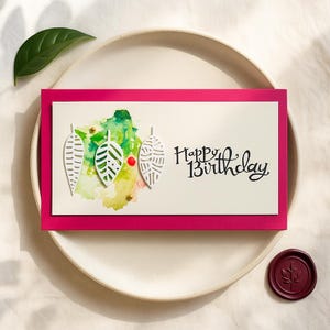 Cartão de aniversário minimalista feito à mão com flores | Interior em branco, mensagem personalizada | Cartão rústico ecológico para mãe, amiga, parceira. Inclui envelope.