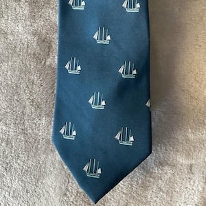 Vintage Museo Naval Sailboat Silk Necktie Nautical Theme, Classic Tie, gift for Dad, Fathers Day Gift for sailor