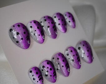 Purple Fishy Business Set-Handmade press on nails, custom nails, 3D, gems, gel nails