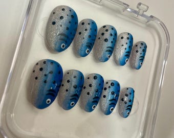 Fishy Business Set-Handmade press on nails, custom nails, 3D, gems, gel nails