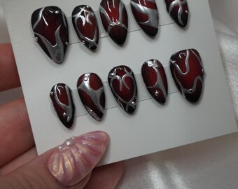 Vampire Moon Set-Handmade press on nails, custom nails, 3D, gems, gel nails