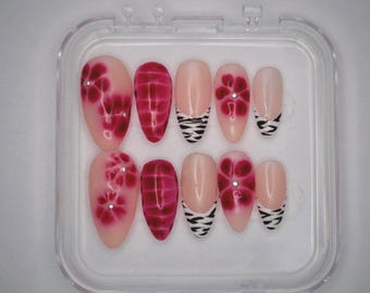 Zebralicious Set-Handmade press on nails, custom nails, 3D, gems, gel nails