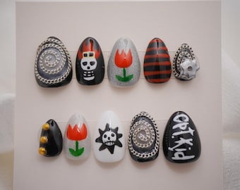 One piece nails Set-Handmade press on nails, custom nails, 3D, gems, gel nails