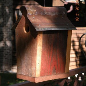 Classic Style Barnboard Birdhouse 10 Inches High With Tin Roof image 2