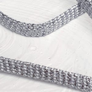 Vintage Silver Metallic Flat Cord Trim, Lurex cord, Flat Silver Tape 7mm Width. West Germany 1970s, NOS.  Per Meter