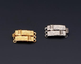 Vintage 3 Strand Jewelry Clasp for Necklace or Bracelet in Silver or Gold tone. West Germany 1970s, Unused New Old Stock