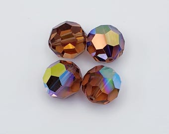Four Pieces Vintage Swarovski Crystal Round Faceted Beads 199 (5000) - 13mm. Colorado Topaz AB.