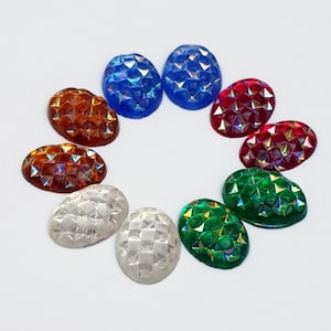 Two Rare Vintage Glass Cabochons. Oval 14×10mm. Textured, Iridescent Shimmer, Foiled Flat Back. Germany 1950s