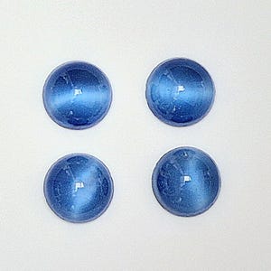 Four Vintage Round Marbled Blue Glass Cabochons 12mm. Arched, Flat Back. West Germany 1970s