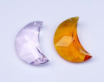 Vintage Swarovski Crystal Pendant Moon, Art. 8816, 30 mm. With Engraved Logo. Color Rosaline and Topaz 