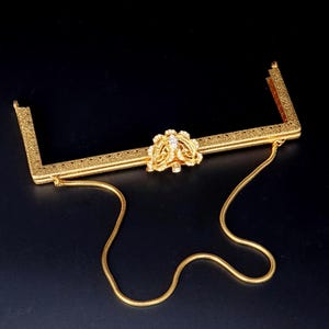Vintage Frame for Bag or Purse with Jeweled Openwork Clasp. Gold Plated with Clear Rhinestones. West Germany 1970s, Unused, New Old Stock.