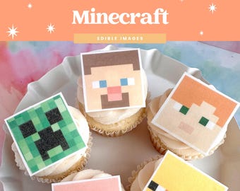 Minecraft Essbare Cupcake Toppers | 12er Set Geburtstags-Tortenstecker aus Oblatenpapier