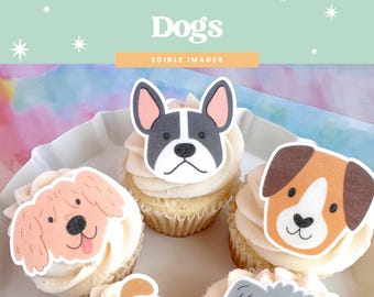 Perros / Decoraciones comestibles para cupcakes / Juego de 12