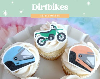 Décorations pour cupcakes de moto tout-terrain | Décorations d'anniversaire comestibles en papier gaufré (Ensemble de 12)