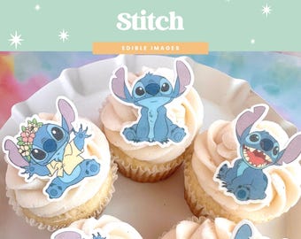 Stitch Essbare Cupcake Toppers | 12er Set Geburtstags-Tortenstecker aus Oblatenpapier