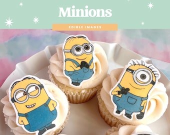 Minions essbare Cupcake Toppers | 12er Set Geburtstags-Tortenstecker aus Oblatenpapier