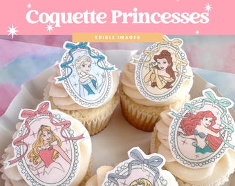 Essbare Cupcake Toppers Disney Prinzessinnen | Cake Topper aus Oblatenpapier zum Geburtstag | Mädchen Geburtstag Prinzessin Cake Topper | 12er Set