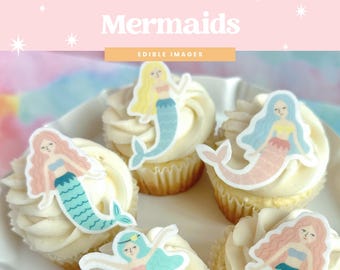 Sirenas / Decoraciones comestibles para cupcakes / Juego de 12