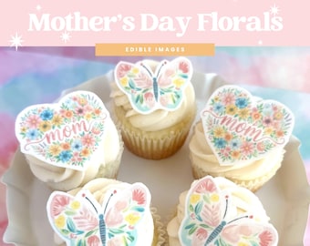 Adornos florales comestibles para cupcakes del Día de la Madre / Juego de 12