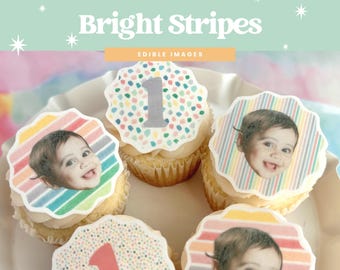 Benutzerdefinierte Essbare Oblaten Cupcake Toppers | Erster Geburtstag Fotodekorationen (Set von 12)