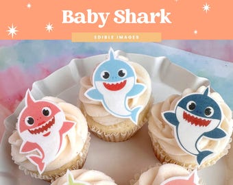 Baby Hai essbare Cupcake Toppers | 12er Set Geburtstags-Tortenstecker aus Oblatenpapier