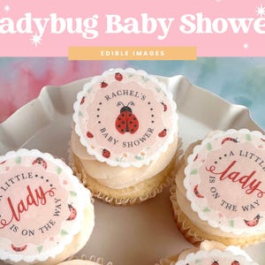 Decorazioni commestibili per cupcake a tema coccinella per baby shower femminile / Set da 12