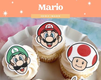 Essbare Mario Cupcake Toppers | Set mit 12 Cupcaketopper aus Oblatenpapier zum Geburtstag