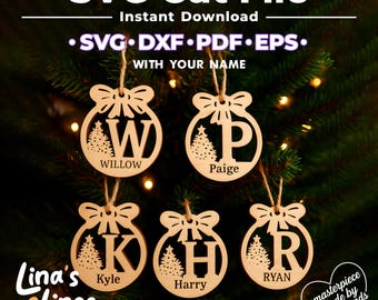 Alfabet kerstornament SVG | Gepersonaliseerde kerstbal lasergesneden bestand