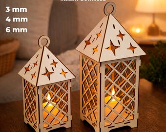 Lantern SVG Laser Cut File Set | 2 Sizes Wooden Lanterns | 3 4 6 mm Plywood Decor Templates for Glowforge | Digital Download