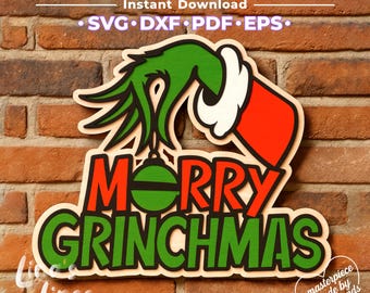 Lustige Grinch Weihnachtswand Dekor SVG-Datei - Laser Cut Vorlage (digitaler Download)