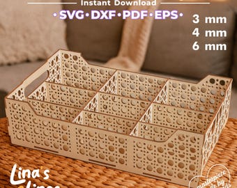 Laser Cut Storage Organizer SVG, Plywood Box with Dividers (Digital Download)