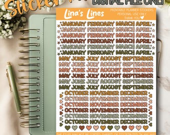 Large Easy Pastel Months Script Stickers Planners Printable and Cut Out