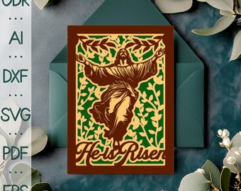 Easter Papercraft Card "He is Risen", Multilayered Easter 3D Card SVG, Easter Card, Happy Easter Cards svg, DIY Easter Card Bundle, Card Kit