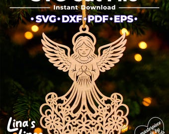 Christmas Angel Ornament SVG | Laser Cut File | Cricut Glowforge Xmas Decoration