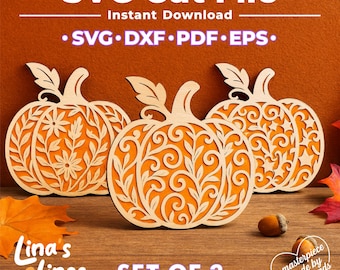 Pumpkin Ornament SVG | Halloween Fall Decoration | Laser Cut Cricut Glowforge File